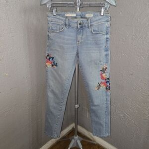 Pilcro Floral Embroidered Distressed Light Blue Jeans
